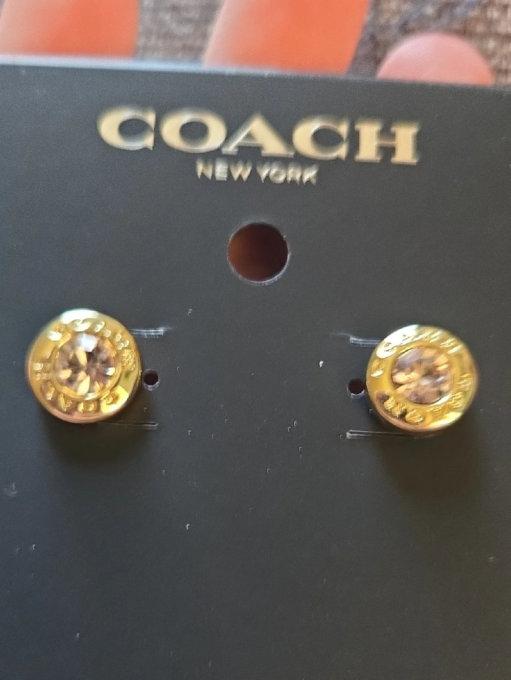 COACH Gold-Tone Pink Crystal Logo Stud Earrings✨️ NWT - Picture 4 of 4